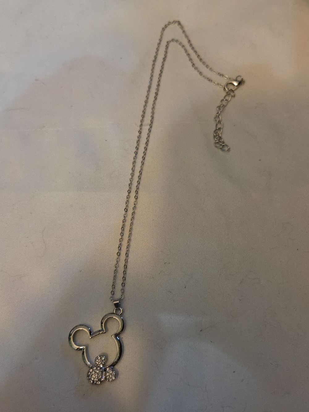 Silver Mouse Outline Necklace with Crystal Bow Accent